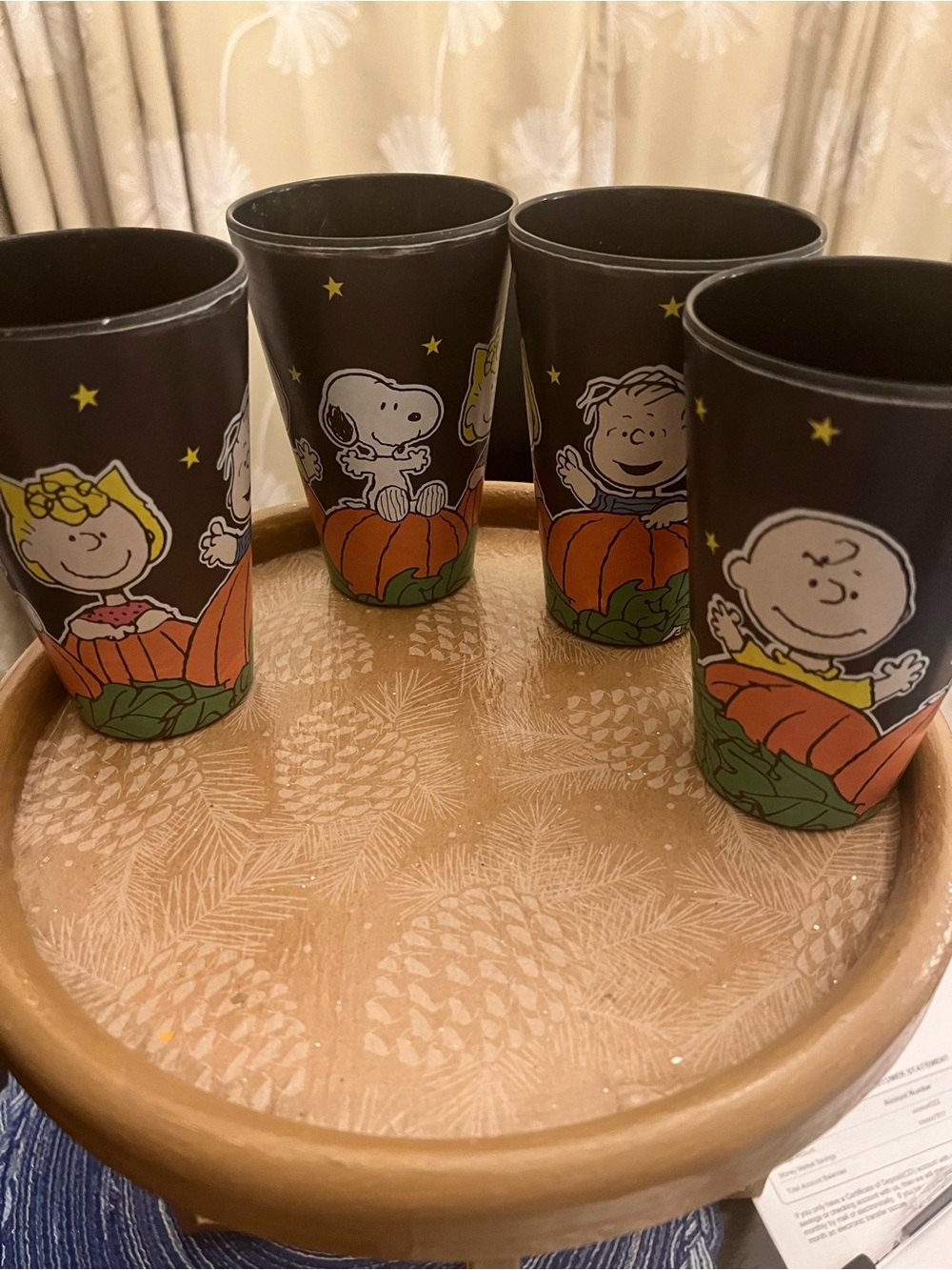 Peanuts plastic  Black Halloween Cups with Orange Pumpkins - Set of 4